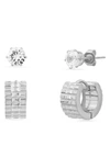 Hmy Jewelry Set Of 2 Cz Stud & Huggie Earrings In Metallic
