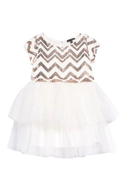 Ava & Yelly Kids' Sequin Chevron Tutu Dress In Off White/ Blush