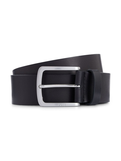 Hugo Boss Jor-v Italian-leather Belt With Logo-engraved Buckle Colou In Black 001