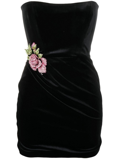 New Arrivals Women's Ines Brooch-detailed Velvet Mini Dress In Black