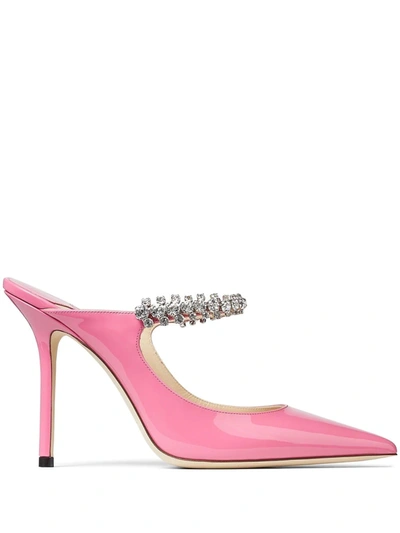 Jimmy Choo Bing 100 Crystal-embellished Patent-leather Mules In Candy