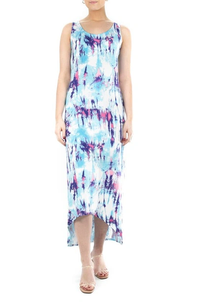 Nina Leonard High Low Tie Dye Maxi Dress In Blue Multi