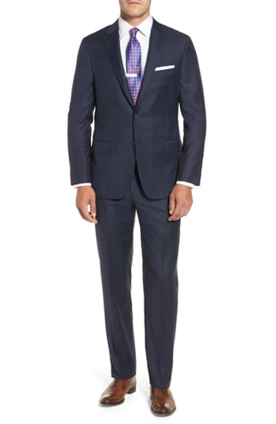 Hickey Freeman Classic B Fit Plaid Wool Suit In Blue