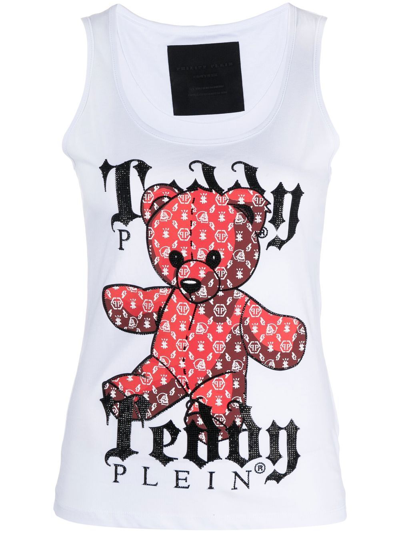 Philipp Plein Teddy Plein Sleeveless Tank Top In White