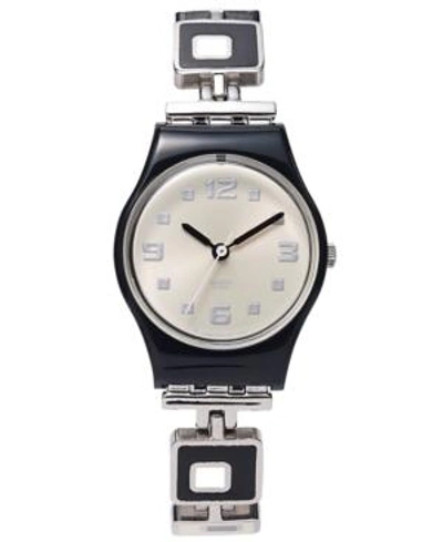 Swatch Watch, Women's Swiss Chessboard Black And White Enamel And Stainless Steel Bracelet 25mm Lb160g