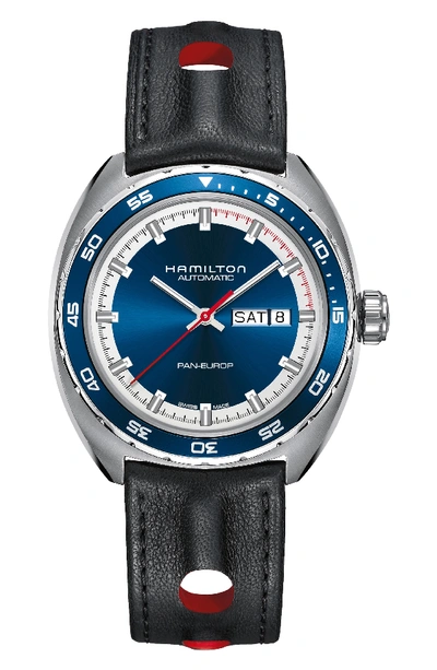 Hamilton American Classic Pan Europ Automatic Leather Strap Watch; 42mm In Blue/black