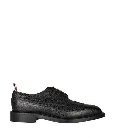 Thom Browne Pebbled Grain Leather Derby Shoes In Nero