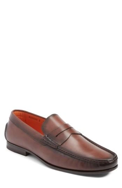Santoni Fergus Penny Loafer In Brown Leather ModeSens