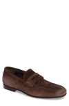 To Boot New York Alek Penny Loafer In Brown Suede Leather