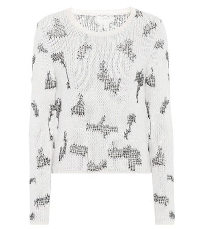 Saint Laurent Crewneck Intarsia-knit Cropped Cashmere Sweater In White