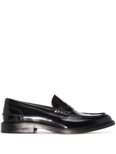 Vinny's Black Townee Leather Penny Loafers