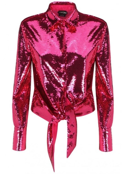 Tom Ford Sequin-embellished Long-sleeve Shirt In Pink
