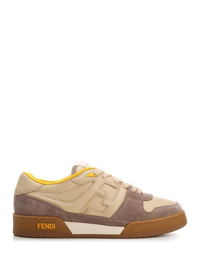 Fendi Men's Leather Ff-logo Low-top Sneakers In Beige