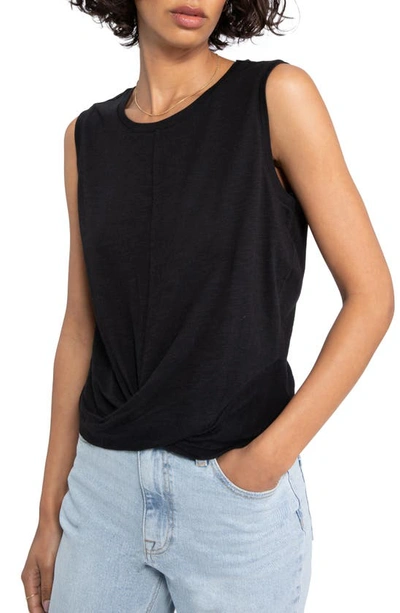 Sanctuary Twisted Cotton Blend Slub Jersey Tank In Black