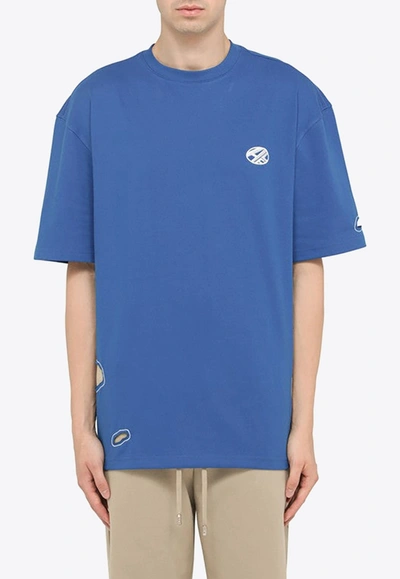 Ader Error Blue T-shirt With Embroidered Distort Logo