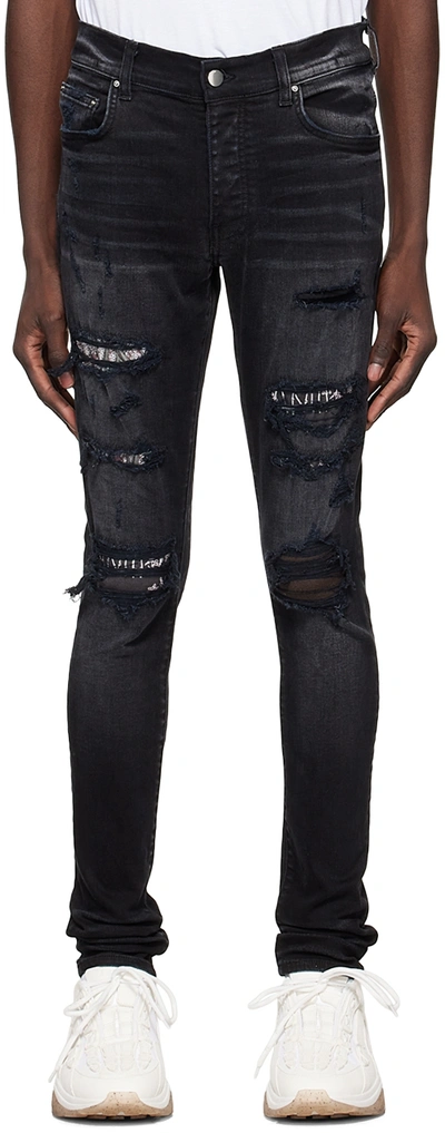 Amiri Black Hibiscus Artpatch Jeans In Aged Black