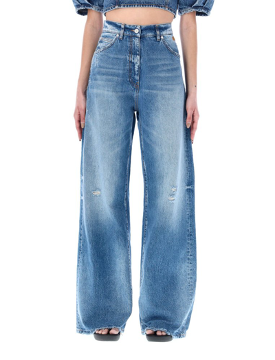 Msgm Distressed-effect Logo-embroidered Flared Jeans In 88 Blue