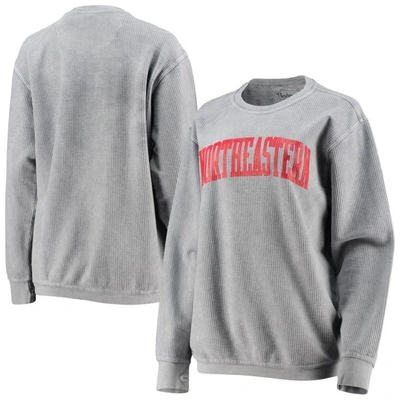 Pressbox Silver Northeastern Huskies Comfy Cord Vintage Wash Basic Arch Pullover Sweatshirt