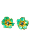 The Pink Reef Jewel Box Floral Stud Earrings In Turquoise