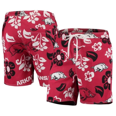 Wes & Willy Men's  Cardinal Arkansas Razorbacks Floral Volley Logo Swim Trunks