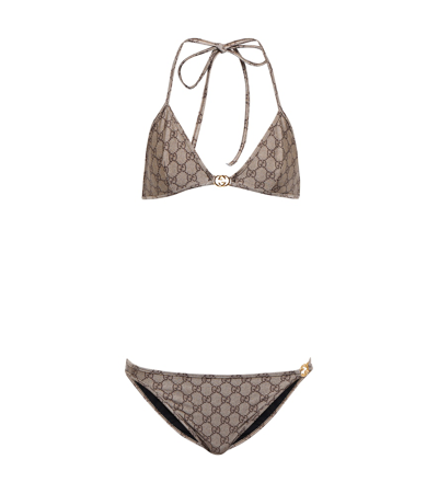 Gucci Sparkling Jersey Bikini In Beige,ebony