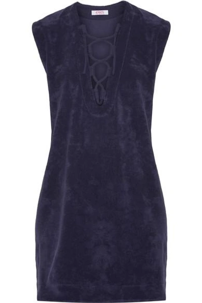 Eres Alison Lace-up Cotton-terry Dress In Dark Purple