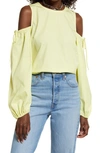 Open Edit Cold Shoulder Cotton Poplin Shirt In Yellow Elfin