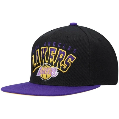 Mitchell & Ness Men's  Black And Purple Los Angeles Lakers Hardwood Classics Gradient Wordmark Snapba In Black,purple