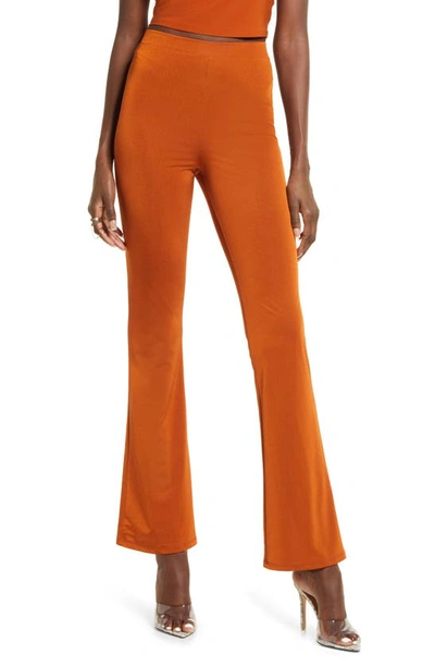 Open Edit Sheen Knit Flare Pants In Rust Umber | ModeSens