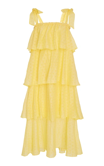 Mds Stripes Tiered Ruffle Cami Dress In Yellow