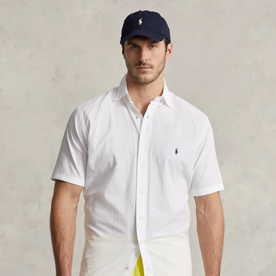 Polo Ralph Lauren Big & Tall Pony Logo Short Sleeve Seersucker Shirt In White