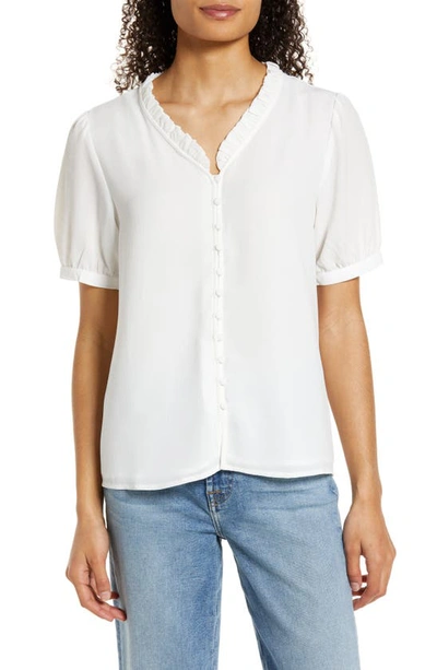 Cece Frill V-neck Button-up Blouse In New Ivory