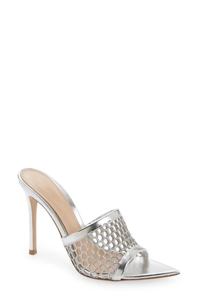 Gianvito Rossi Alisia Mesh Slide Sandal In Silver