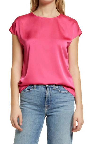 Halogen Cap Sleeve Satin Blouse In Pink Magenta