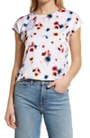 Halogen Cap Sleeve Satin Blouse In White Multi Floral Paint