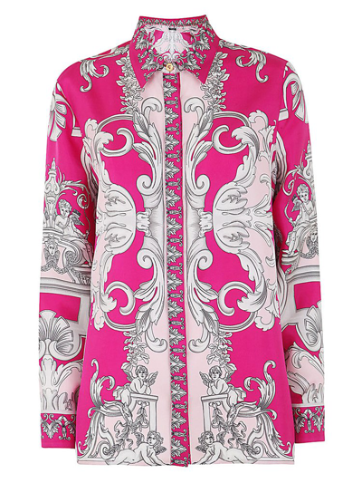 Versace Baroque-pattern Print Cardigan In Pink