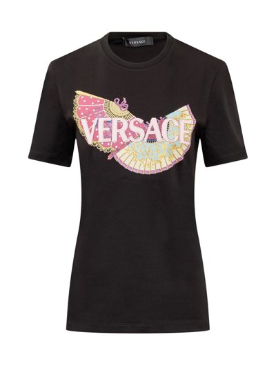 Versace Ventagli Fan-print Logo T-shirt In Black
