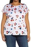 Halogen Cap Sleeve Satin Top In White Multi Floral Paint