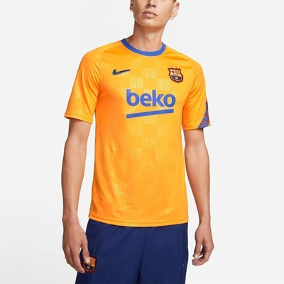 Nike Fc Barcelona  Men's Dri-fit Pre-match Short-sleeve Soccer Top In Orange