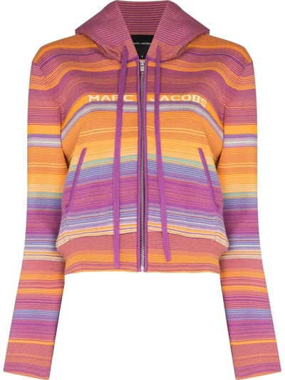 Marc Jacobs The Cropped Striped Zip-up Hoodie In Violet