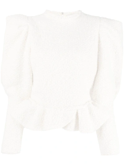 Isabel Marant Giamili Wool Tweed Puff Sleeve Top In White