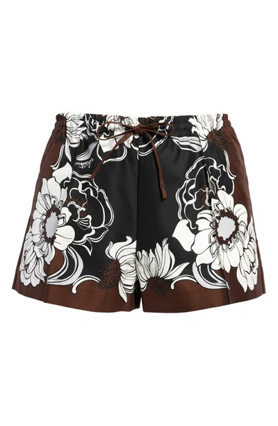 Valentino Floral-print Cotton And Silk-blend Twill Shorts In Brown