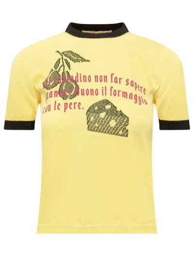 Cormio Knit T Shirt With Intarsia And Contrast Details In Yellow