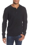 Schott Wool Waffle Henley Long Sleeve Tee In Black