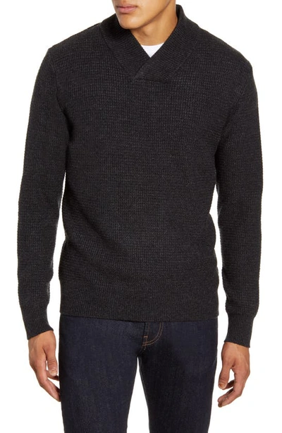 Schott Waffle Knit Thermal Wool Blend Pullover In Black