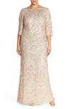 Adrianna Papell Embellished Scoop Back Gown In Champagne/ Silver