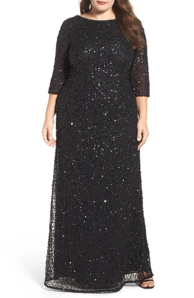 Adrianna Papell Embellished Scoop Back Gown In Black