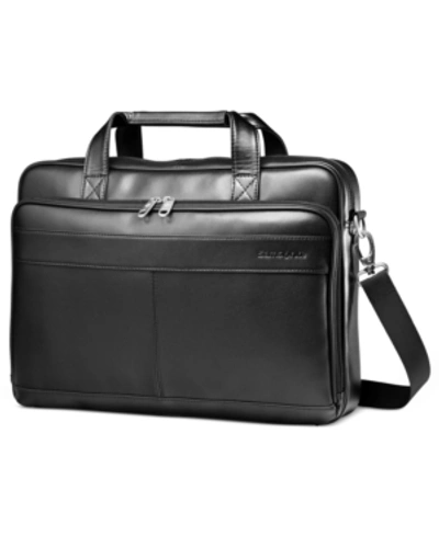 Samsonite Leather Slim Portfolio Laptop Briefcase In Black