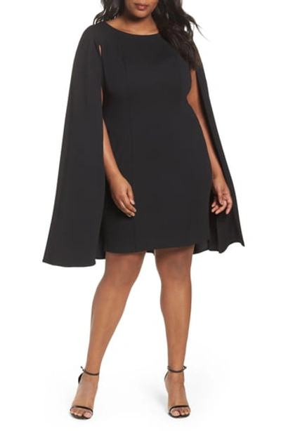 Adrianna Papell Cape Overlay Dress In Black