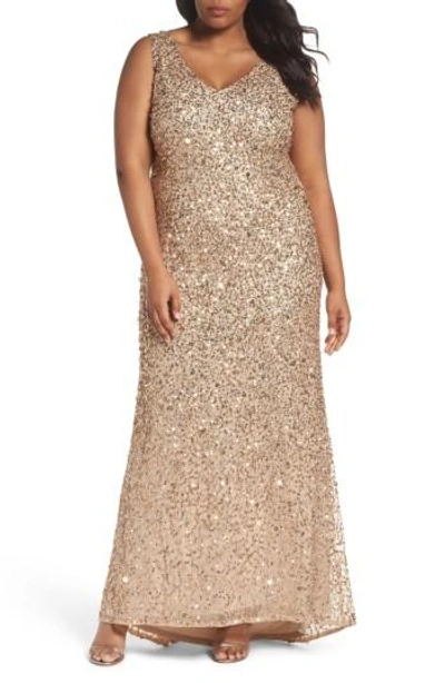 Adrianna Papell Sequin A-line Gown In Champagne